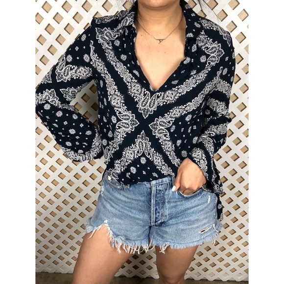 Anama Tops - Navy Bandana Print Tunic